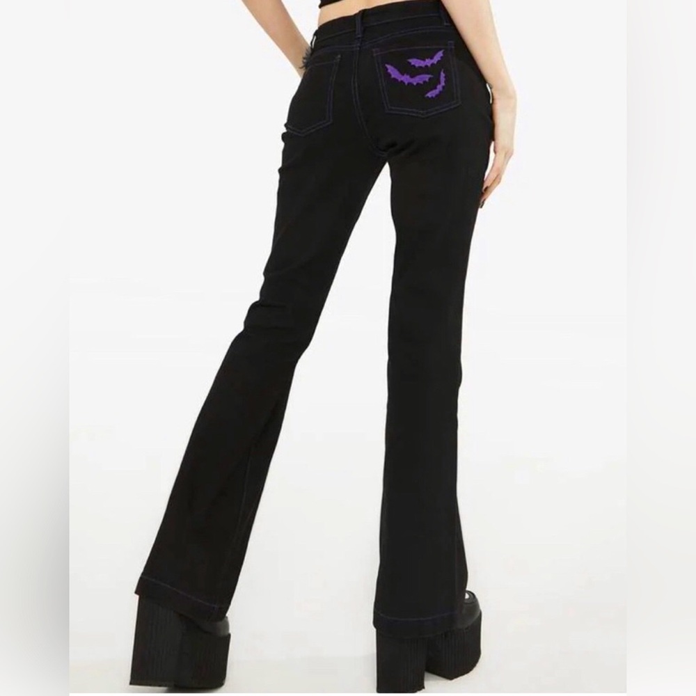 ✨🆕Dolls Kill x Graveyard Girls Black & Purple Flared bottoms Sz S!🦇BNWT!🖤💜 - Picture 9 of 9